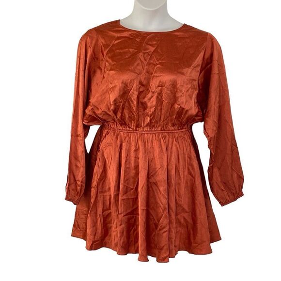 Anthropologie Caballero Orange Long Sleeve Circular Print Mini Dress Size L NWT - Picture 4 of 16